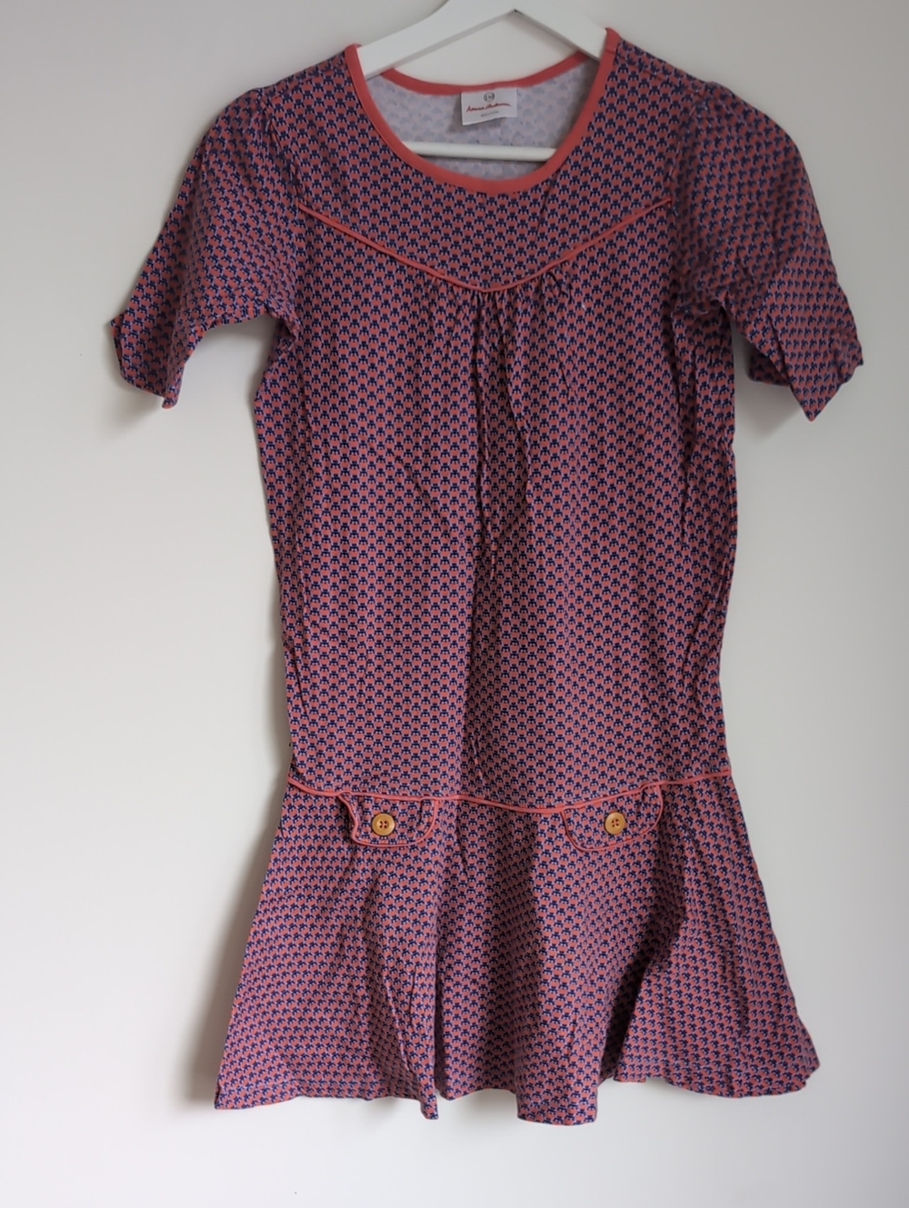 Hanna Andersson Pink & Navy Short Sleeve Patterned Dress